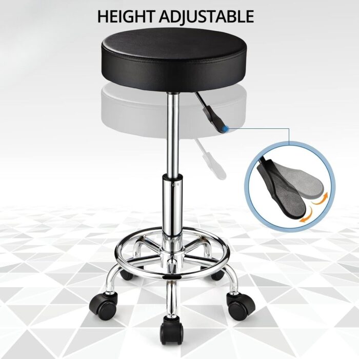 EKKIO Round Salon Stool with Adjustable Height (Black) EK-SS-100-YB - Image 3
