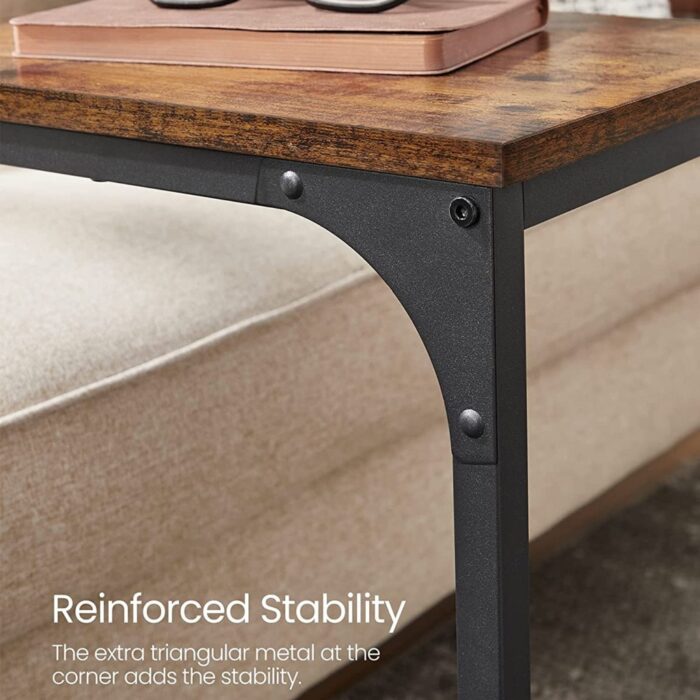 VASAGLE Slim End Table with Metal Frame Industrial Rustic Brown and Black - Image 2