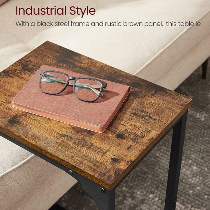 VASAGLE Slim End Table with Metal Frame Industrial Rustic Brown and Black - Image 3