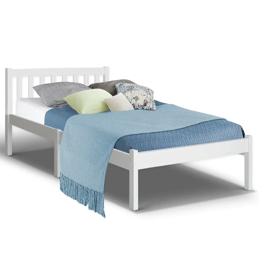 image_1024 EKKIO Single Wooden Bed Frame (White) - Image 1