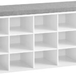 VASAGLE Storage Shoe Bench 15 Compartments with Cushion White and Grey