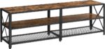 VASAGLE TV Cabinet Stand Lowboard for TVs up to 70 Inches with Shelves Steel Frame Vintage Brown/Black