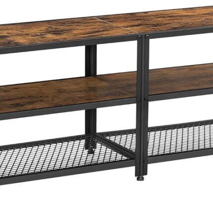VASAGLE TV Cabinet Stand Lowboard for TVs up to 70 Inches with Shelves Steel Frame Vintage Brown/Black