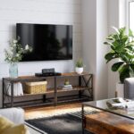 VASAGLE TV Cabinet Stand Lowboard for TVs up to 70 Inches with Shelves Steel Frame Vintage Brown/Black - Image 2