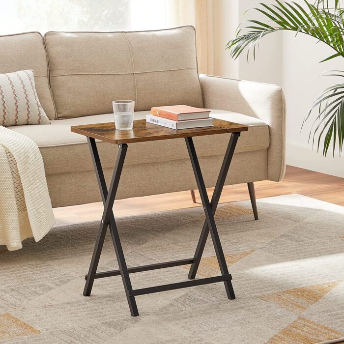 VASAGLE TV Tray Set of 2 Folding Tables Rustic Brown and Black - Image 3