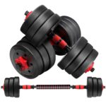 VERPEAK 20KG Adjustable Rubber Dumbbells Set for Home Workouts (Black & Red)