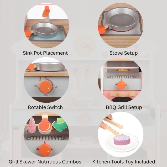 EKKIO Wooden Kitchen Playset for Kids (BBQ Kitchen Set) EK-KP-101-MS - Image 3
