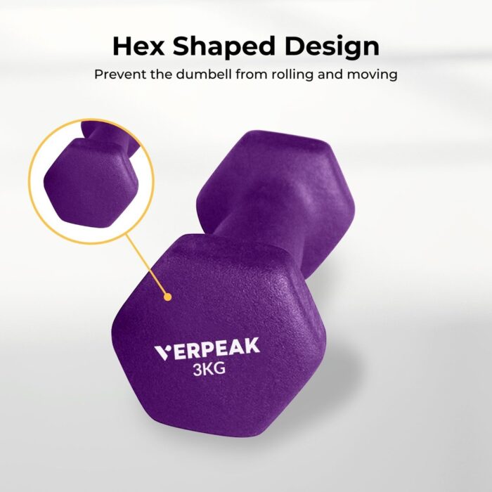 VERPEAK Neoprene Dumbbell 3kg x 2 (Purple) - Image 3