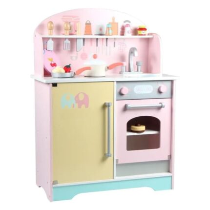 EKKIO Wooden Kitchen Playset for Kids (Japanese Style Kitchen Set, Pink) EK-KP-106-MS