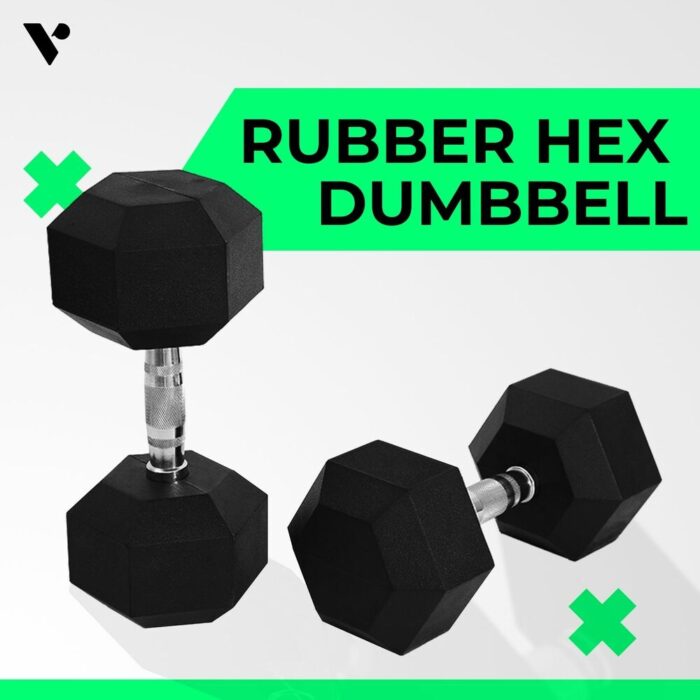 VERPEAK Rubber Hex Dumbbells 10kg x 2 - Image 2