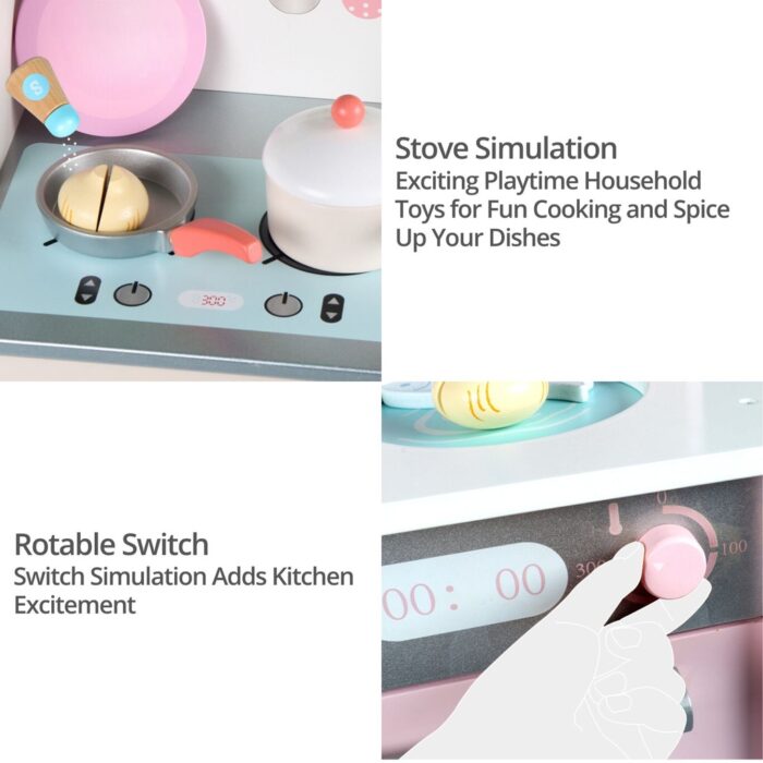 EKKIO Wooden Kitchen Playset for Kids (Japanese Style Kitchen Set, Pink) EK-KP-106-MS - Image 3