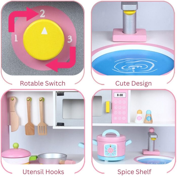 EKKIO Wooden Kitchen Playset for Kids (Japanese Style Kitchen Set, Violet) EK-KP-104-MS - Image 3