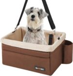 FEANDREA Dog Car Seat for Small Dogs up to 8kg with Adjustable Straps Removable Washable Fleece Liner and 4 Pockets Brown and Beige PBS042K01