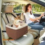FEANDREA Dog Car Seat for Small Dogs up to 8kg with Adjustable Straps Removable Washable Fleece Liner and 4 Pockets Brown and Beige PBS042K01 - Image 2