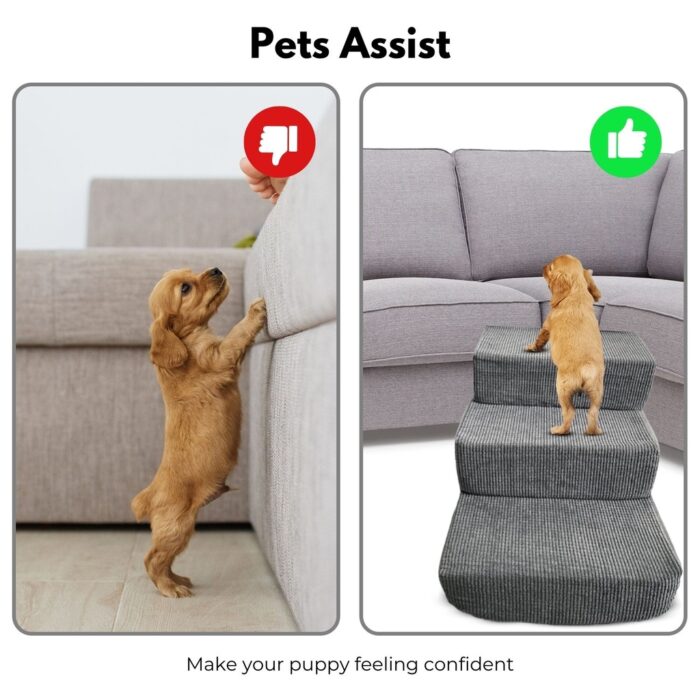 FLOOFI 3-Step Detachable Memory Foam Pet Stairs with Removable Washable Cover (Grey) - Image 3