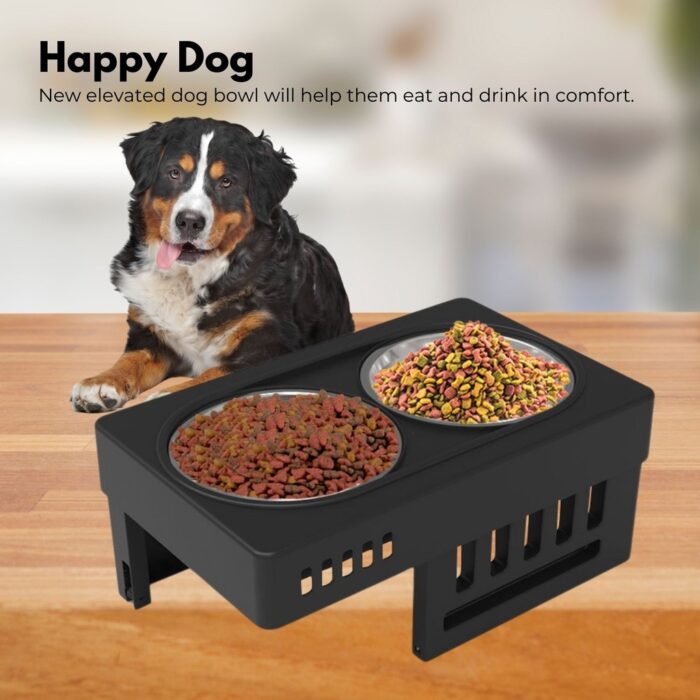 FLOOFI Elevated Pet Feeder Food Water Double Bowl Adjustable Height Raised Stand - Image 2