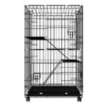 Floofi Deluxe Black Three-Level Pet Cage with Hammock