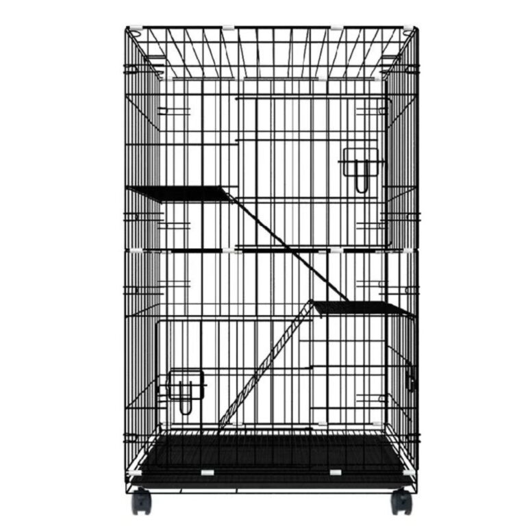 Floofi Deluxe Black Three-Level Pet Cage with Hammock
