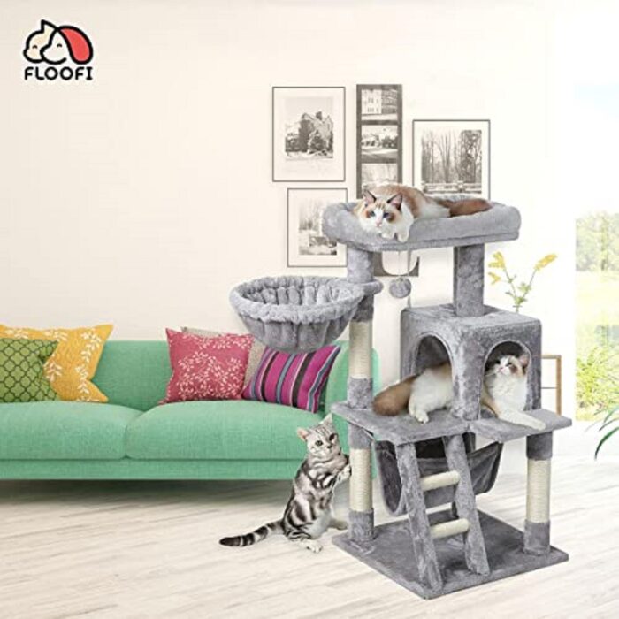 Floofi 104cm Plush Cat Condo Cat Tree Light Grey - Image 3