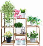 NOVEDEN Wood Plant Stand Indoor Outdoor (3 Tiers 7 Potted Ladder)