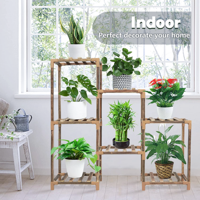 NOVEDEN Wood Plant Stand Indoor Outdoor (3 Tiers 7 Potted Ladder) - Image 2