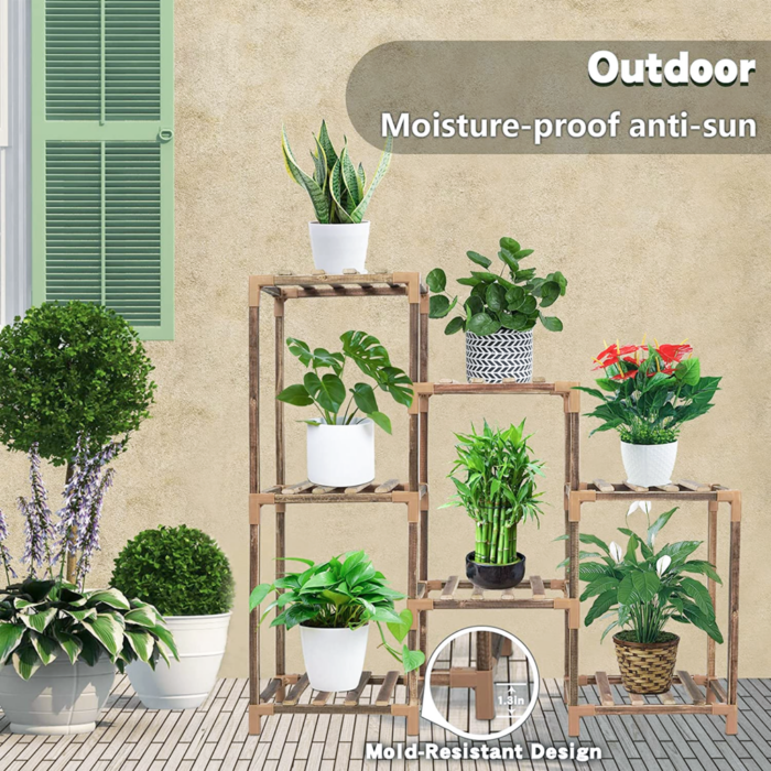 NOVEDEN Wood Plant Stand Indoor Outdoor (3 Tiers 7 Potted Ladder) - Image 3