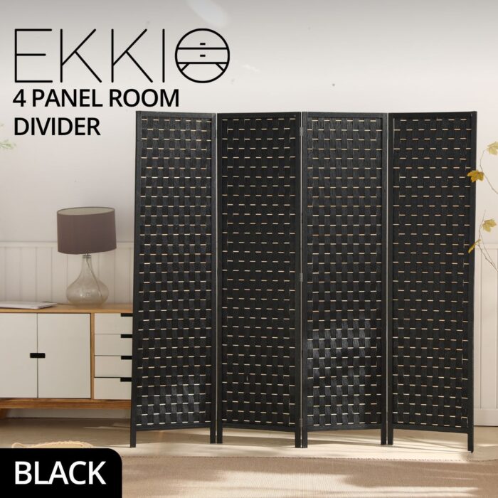 EKKIO 4-Panel Pine Wood Room Divider, Lightweight and Portable, Black - Image 2