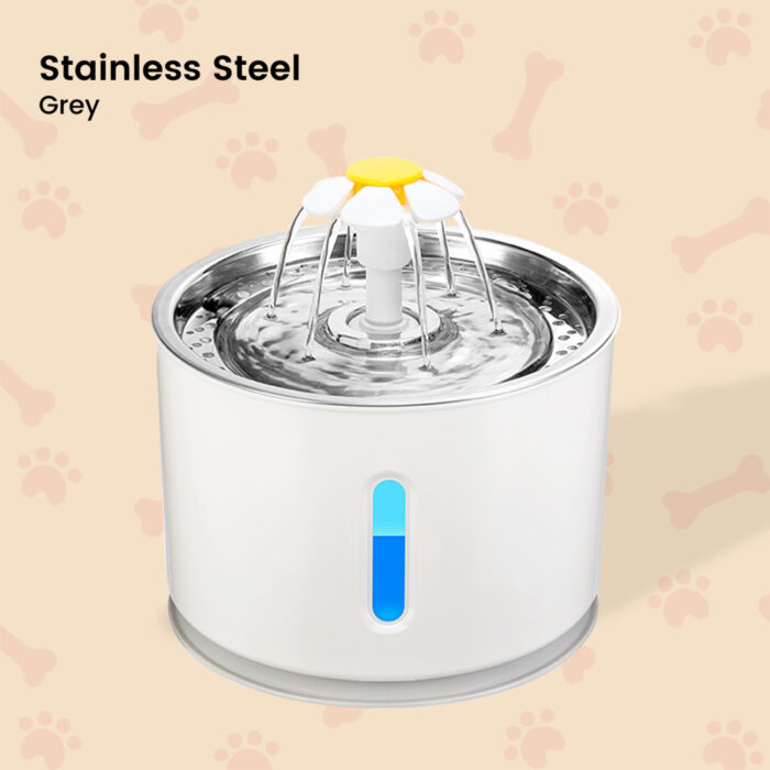 Floofi 2.4L Automatic Stainless Steel Top Water Fountain Drinking Dispenser And Filter Grey - Image 3