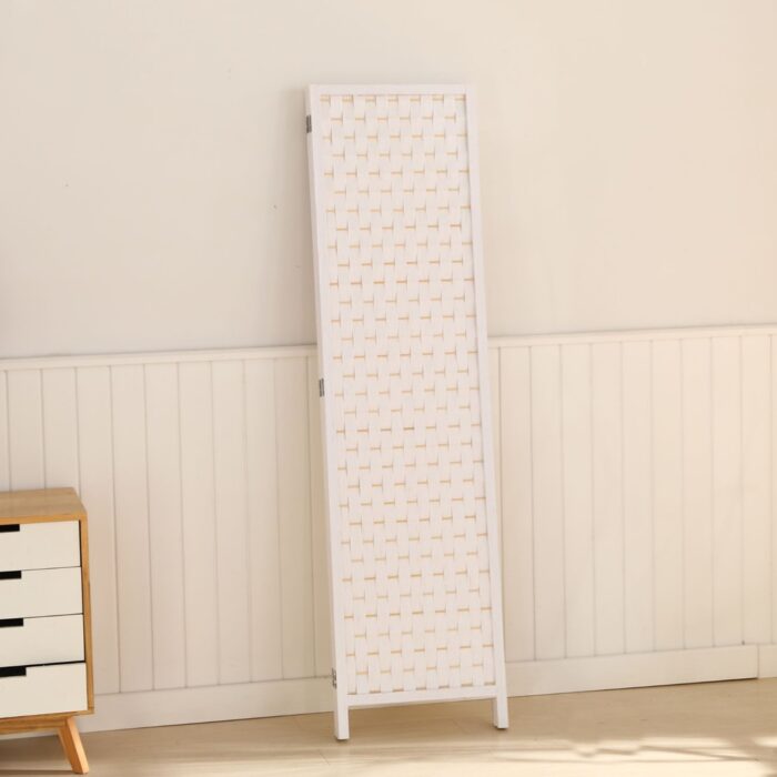 EKKIO 4-Panel Pine Wood Room Divider, Lightweight and Portable, White - Image 3