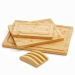 GOMINIMO 3 Pieces Bamboo Chopping Board with Stand Set Kitchen Cutting Wooden