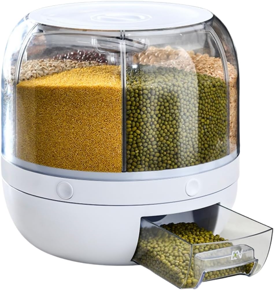 image_1024 GOMINIMO 6 in 1 Rotating 360° Grain Dispenser with Lid White - Image 1