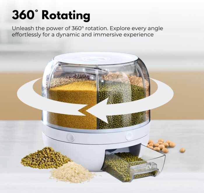GOMINIMO 6 in 1 Rotating 360° Grain Dispenser with Lid White - Image 3