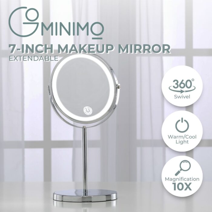 GOMINIMO 7 Inch LED Makeup Mirror with 10x Magnifying (Silver) - Image 2