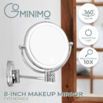 GOMINIMO 8 Inch Double-Sided LED Makeup Mirror with 10x Magnifying (Silver) - Image 2