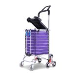 GOMINIMO Foldable Aluminum Shopping Trolley Cart with Wheels and Lids Purple and Silver