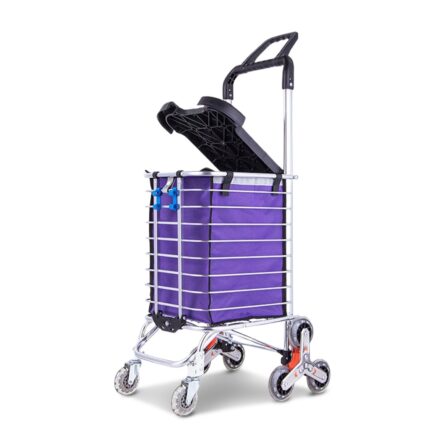 GOMINIMO Foldable Aluminum Shopping Trolley Cart with Wheels and Lids Purple and Silver