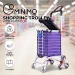 GOMINIMO Foldable Aluminum Shopping Trolley Cart with Wheels and Lids Purple and Silver - Image 2