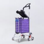 GOMINIMO Foldable Aluminum Shopping Trolley Cart with Wheels and Lids Purple and Silver - Image 3