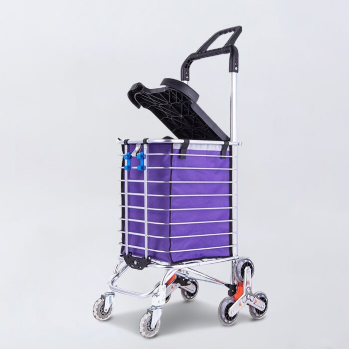 GOMINIMO Foldable Aluminum Shopping Trolley Cart with Wheels and Lids Purple and Silver - Image 3
