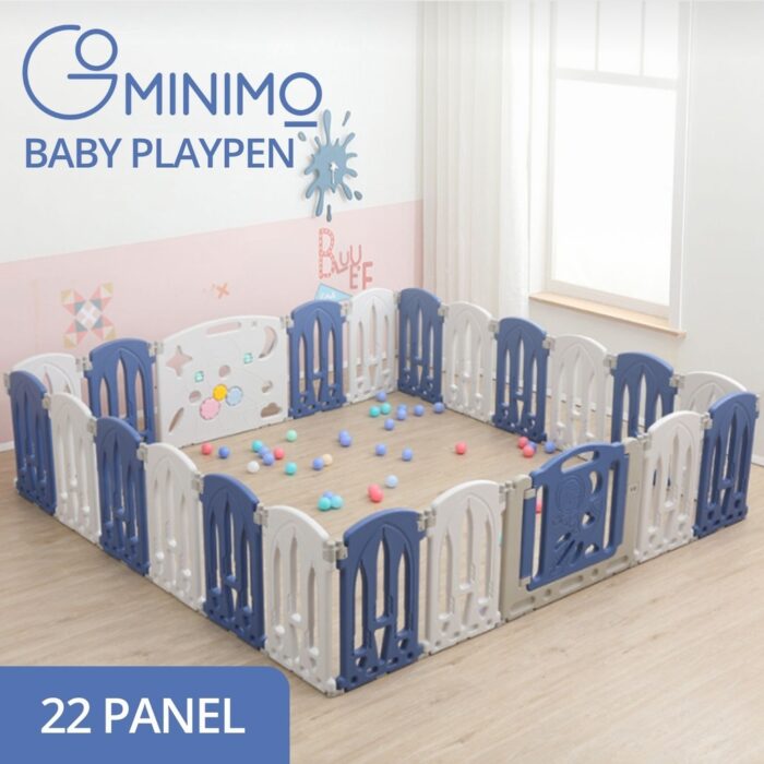 GOMINIMO Foldable Baby Playpen with 22 Panels (White Blue) - Image 2
