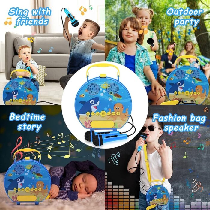 GOMINIMO Kids Portable Karaoke with Two Microphones (Round, Blue Shark) - Image 2
