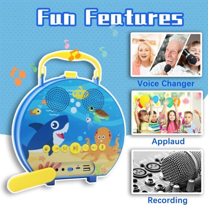 GOMINIMO Kids Portable Karaoke with Two Microphones (Round, Blue Shark) - Image 3