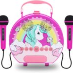 GOMINIMO Kids Portable Karaoke with Two Microphones (Round, Purple Unicorn)