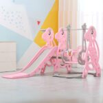 GOMINIMO Kids Slide and Swing Set with Basketball Hoop (Pink Dinosaur) - Image 2