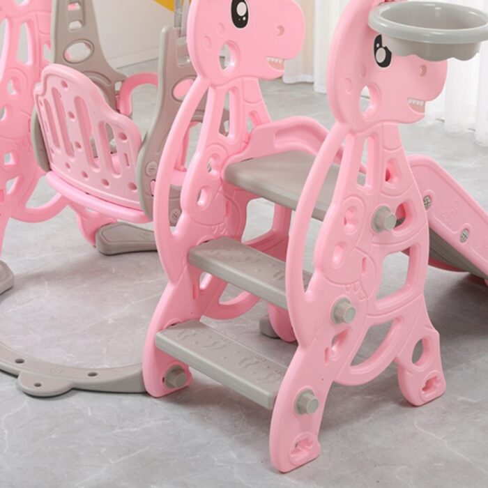 GOMINIMO Kids Slide and Swing Set with Basketball Hoop (Pink Dinosaur) - Image 3