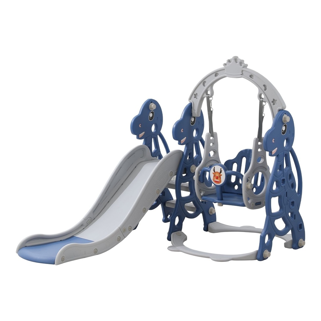 image_1024 GOMINIMO Kids Slide and Swing Set with Basketball Hoop (blue Dinosaur) - Image 1