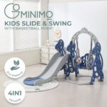 GOMINIMO Kids Slide and Swing Set with Basketball Hoop (blue Dinosaur) - Image 2