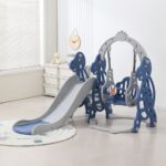 GOMINIMO Kids Slide and Swing Set with Basketball Hoop (blue Dinosaur) - Image 3