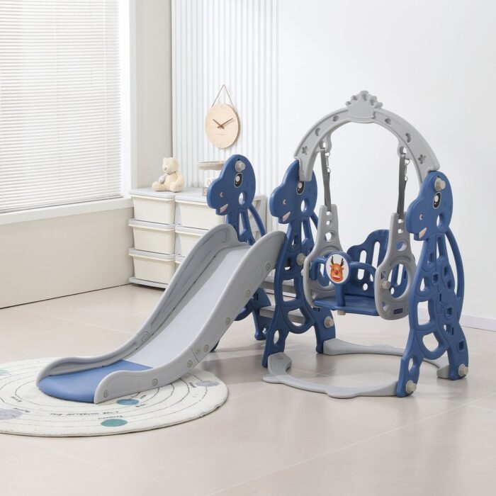 GOMINIMO Kids Slide and Swing Set with Basketball Hoop (blue Dinosaur) - Image 3