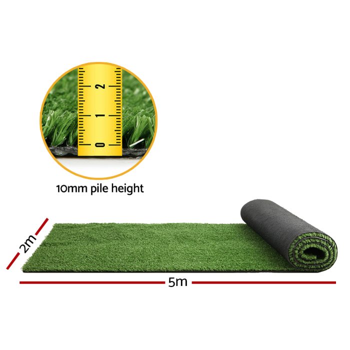 Primeturf Artificial Grass 2mx5m 10mm Synthetic Fake Lawn Turf Plant Plastic Olive - Image 2